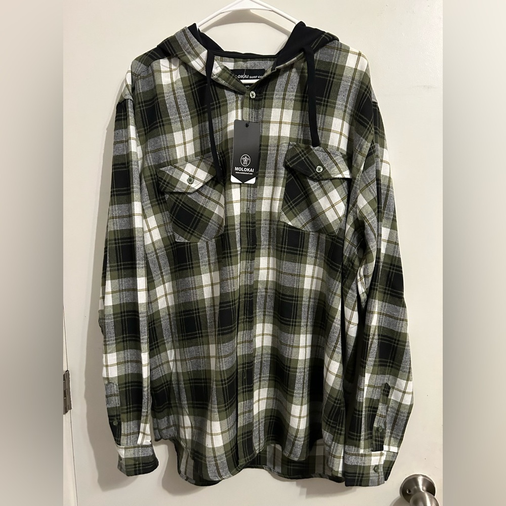 Men plaid flannel with hood